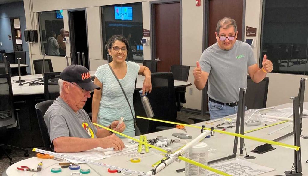 Rene, KM4RGL building a tape measure Yagi [Dave, KI4PSR]